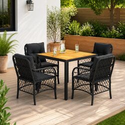 Outdoor Dining Set 5 Piece Garden Furniture Black Poly Rattan with Cushions