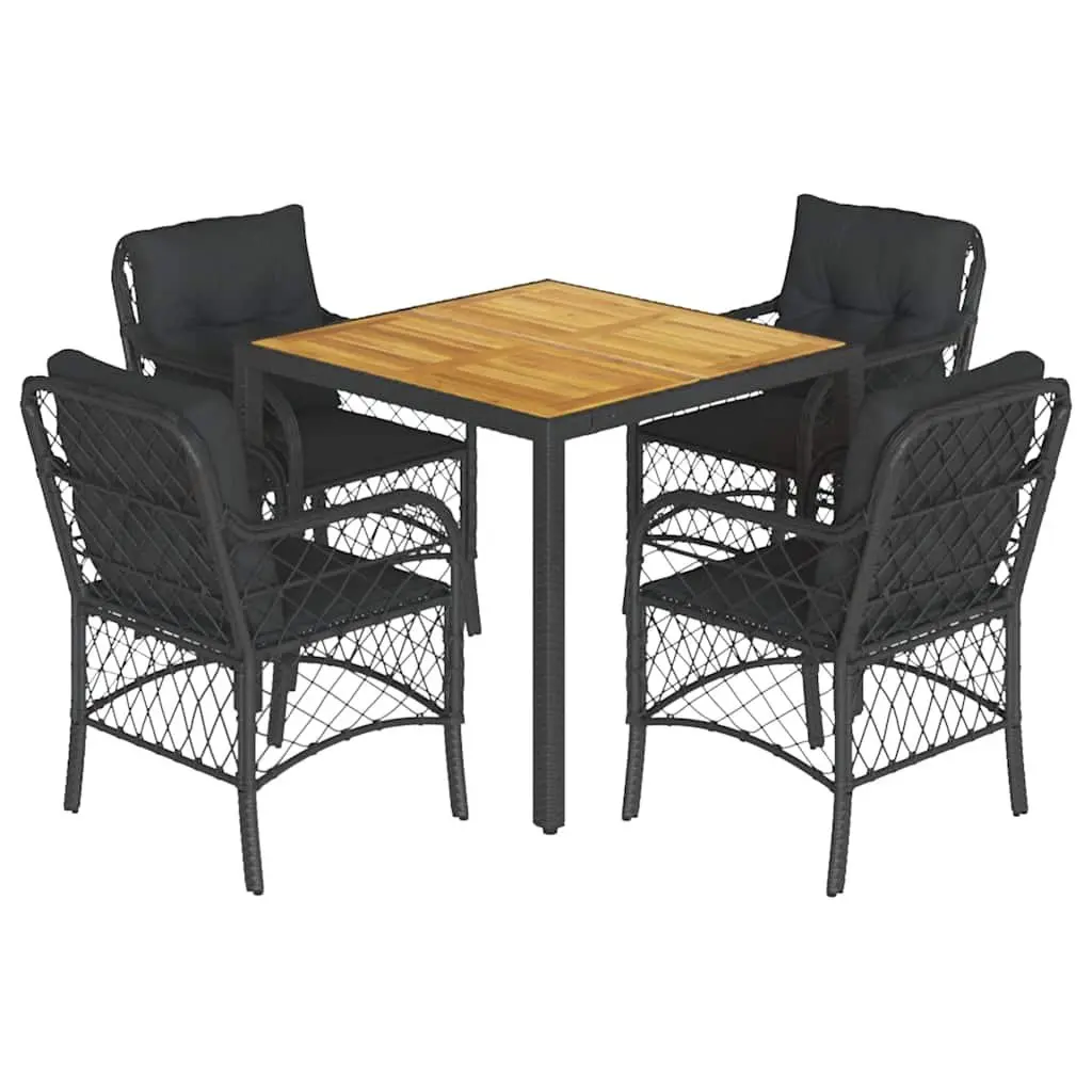 Outdoor Dining Set 5 Piece Black Poly Rattan Garden Furniture with Cushions
