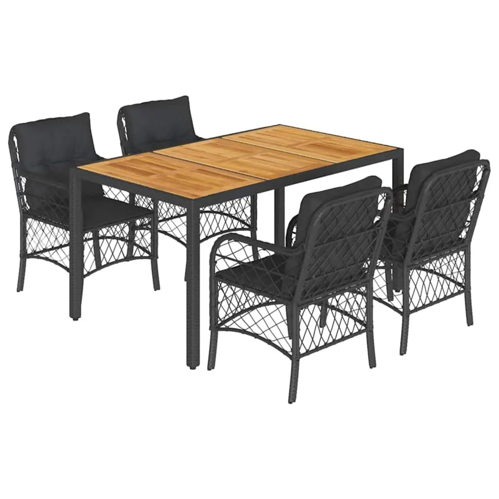 Outdoor Dining Set 5 Piece Black Poly Rattan Table Chairs