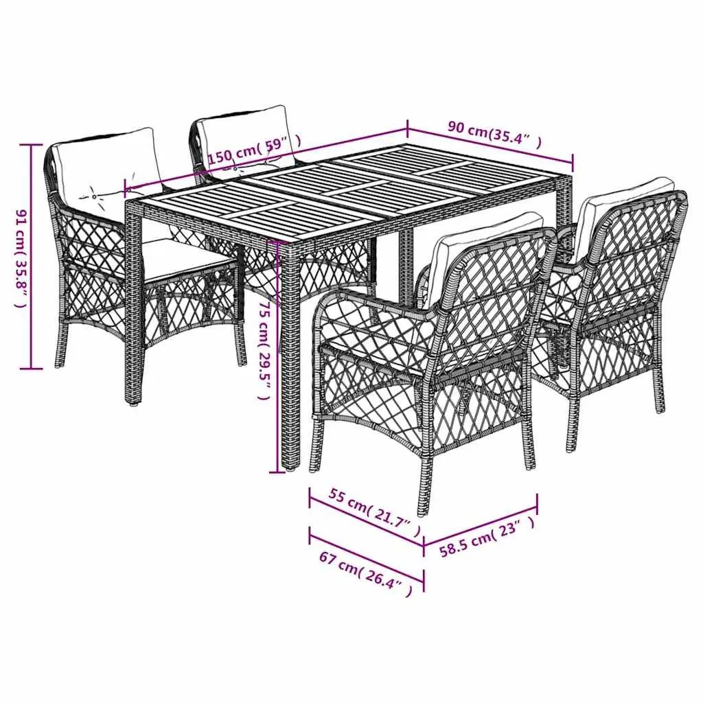 Outdoor Dining Set 5 Piece Black Poly Rattan Table Chairs