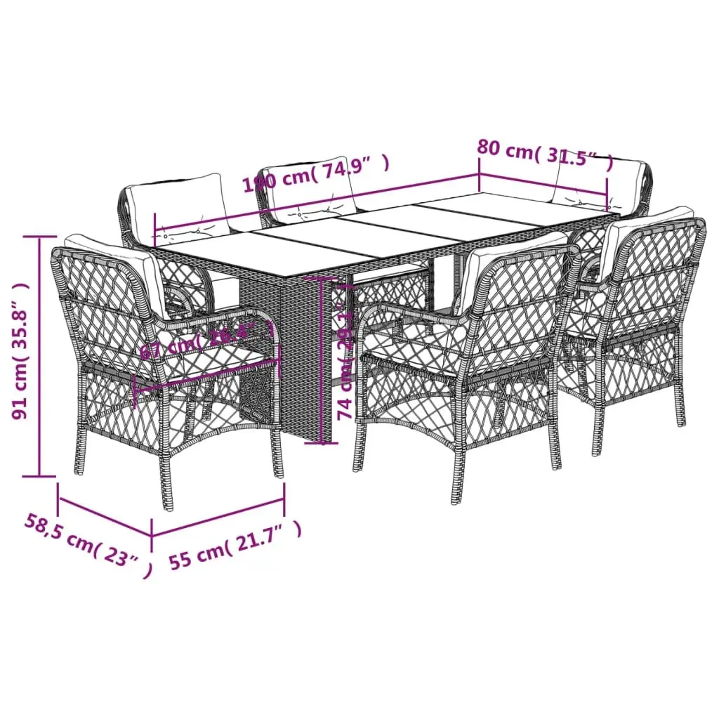 Garden Dining Set Grey 7 Piece Outdoor Furniture Table Chairs Cushions