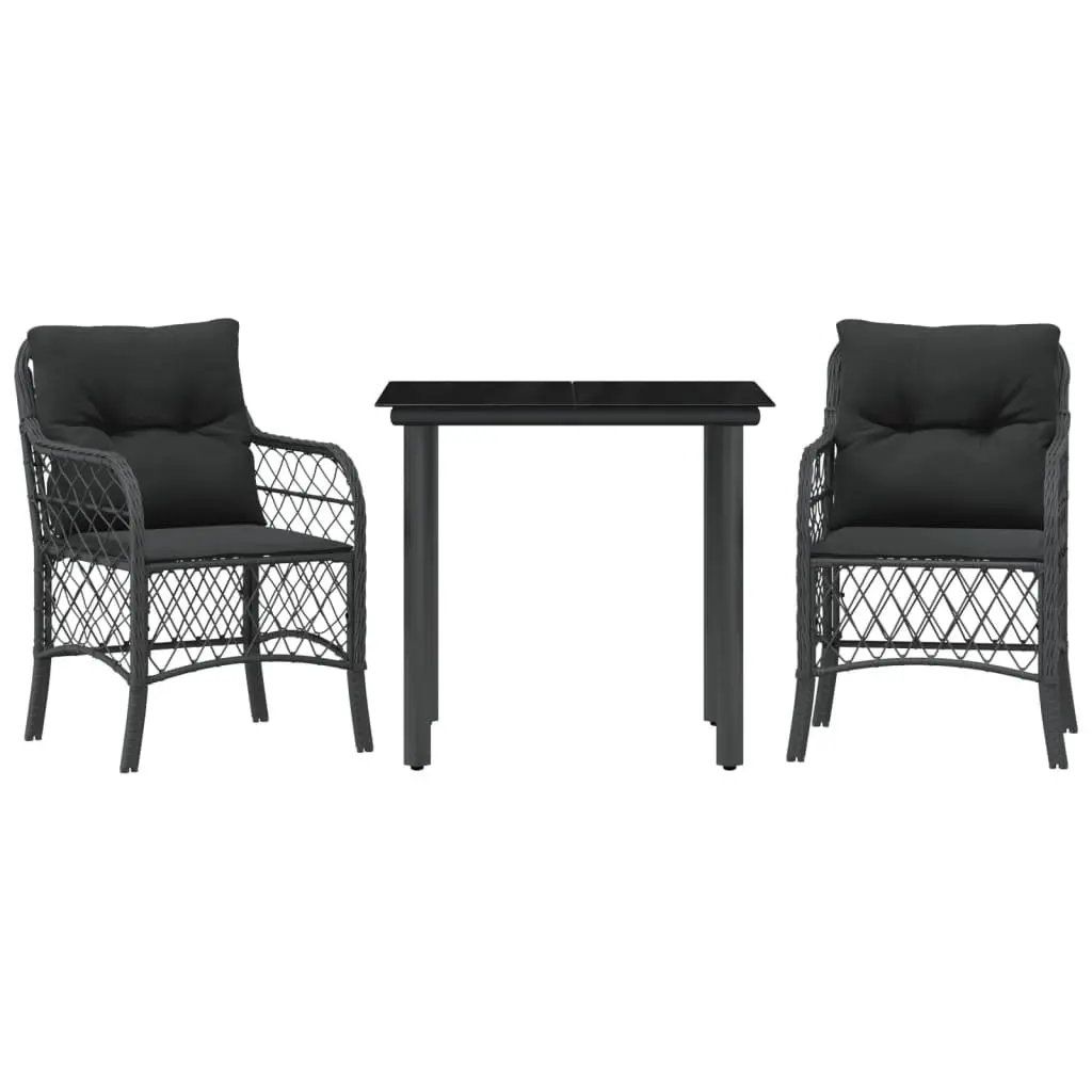 Outdoor Bistro Set Black Poly Rattan 3 Piece with Cushions