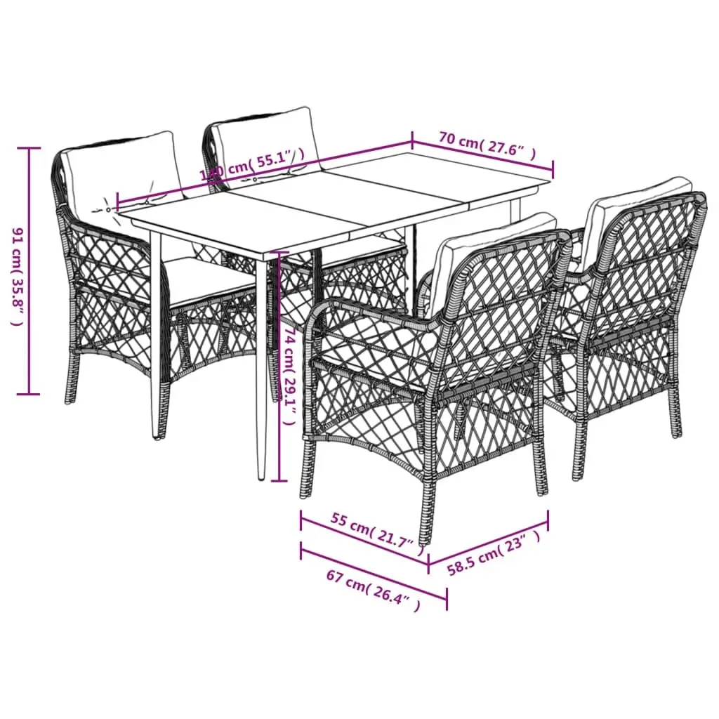 5 Piece Garden Dining Set in Grey
