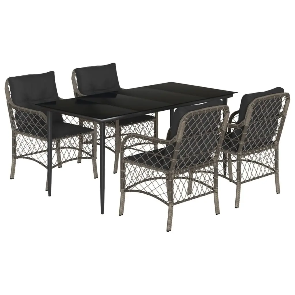 Garden Dining Set 5 Piece Grey Poly Rattan with Cushions