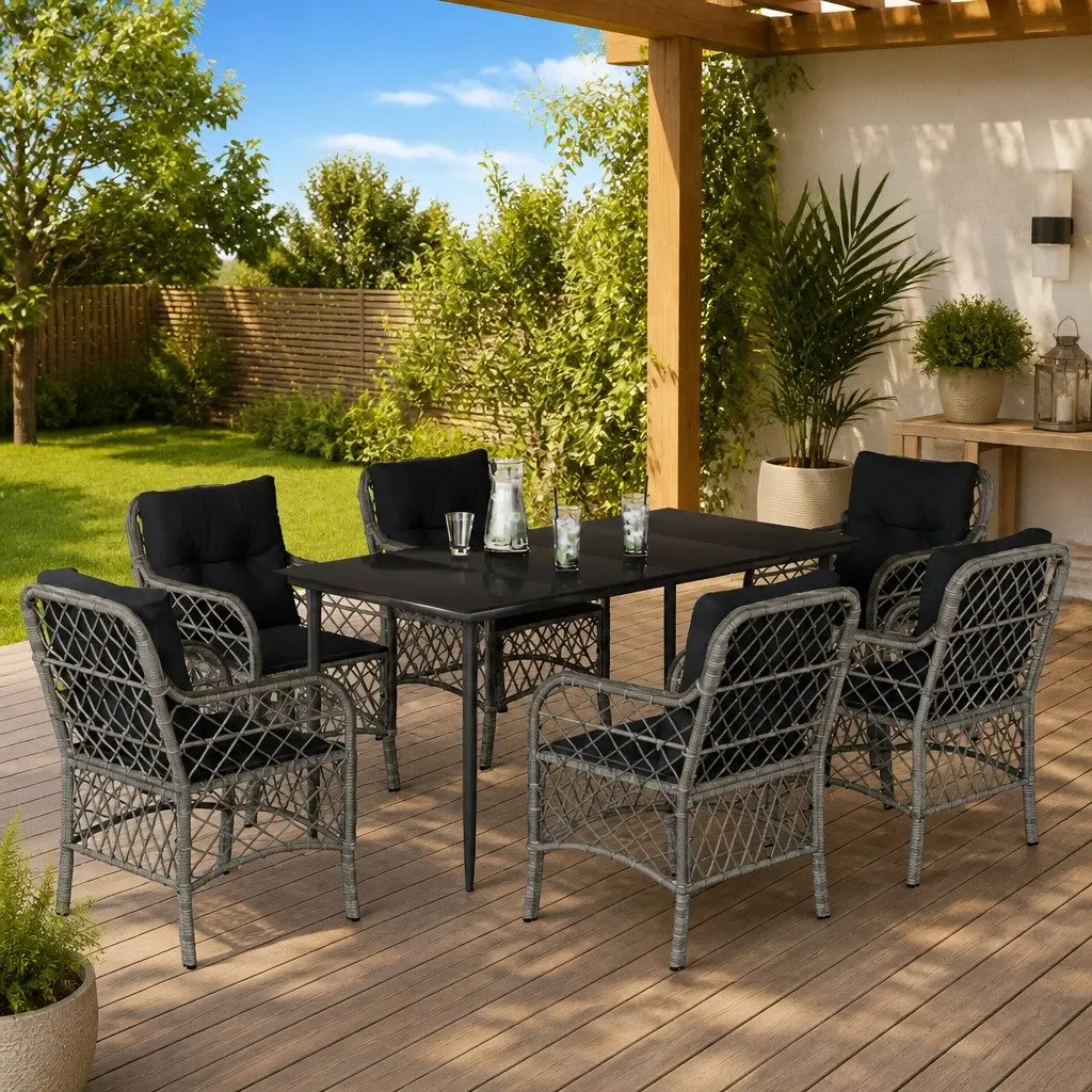 7 Piece Garden Dining Set Outdoor Patio Furniture with Cushions Grey