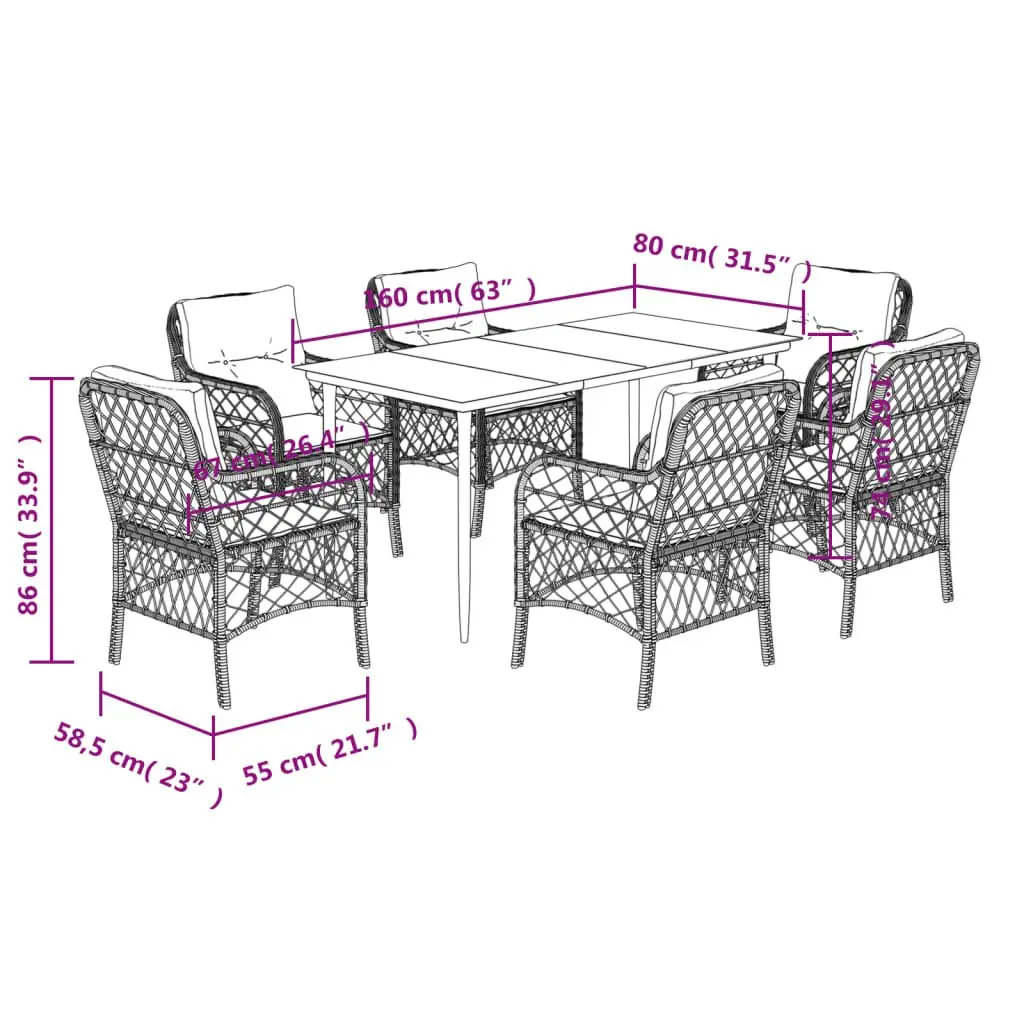 7 Piece Garden Dining Set Outdoor Patio Furniture with Cushions Grey