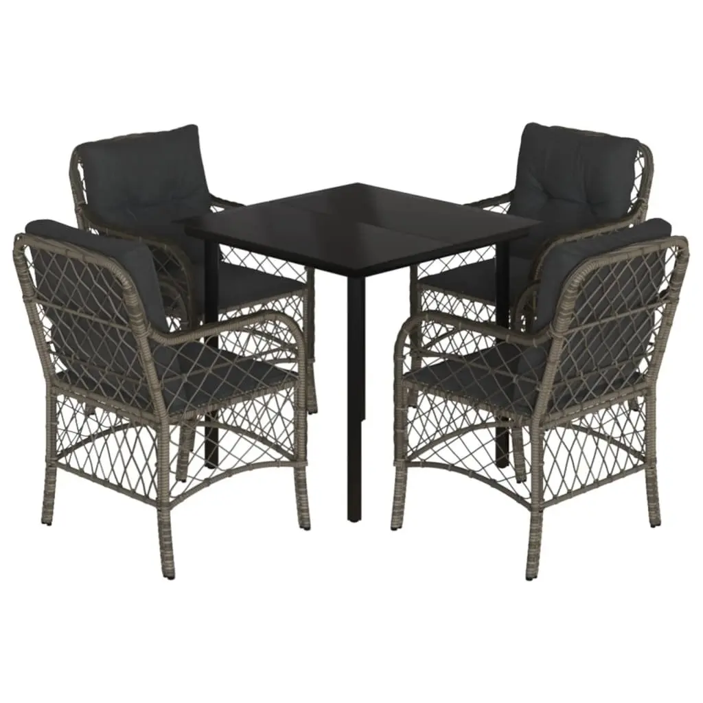 5 Piece Outdoor Garden Dining Set with Cushions Grey Poly Rattan