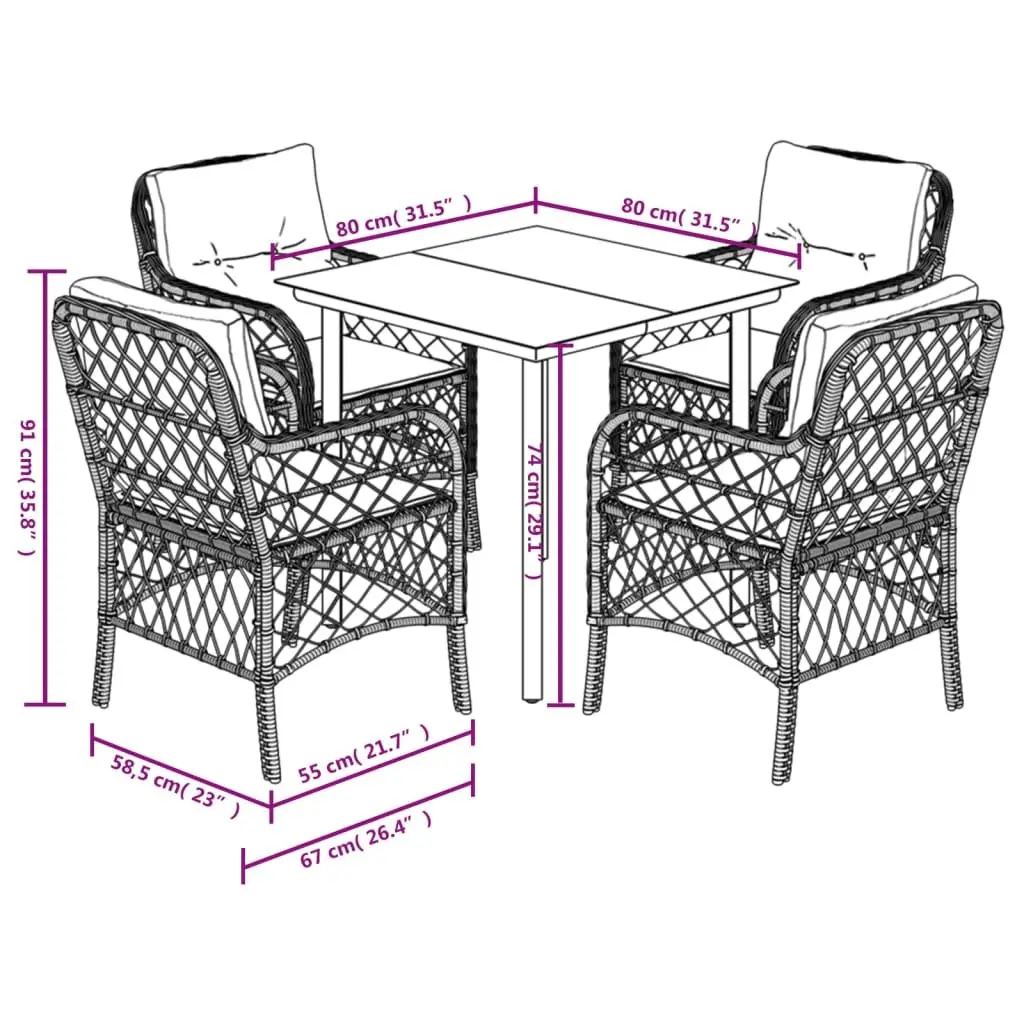 5 Piece Outdoor Garden Dining Set with Cushions Grey Poly Rattan