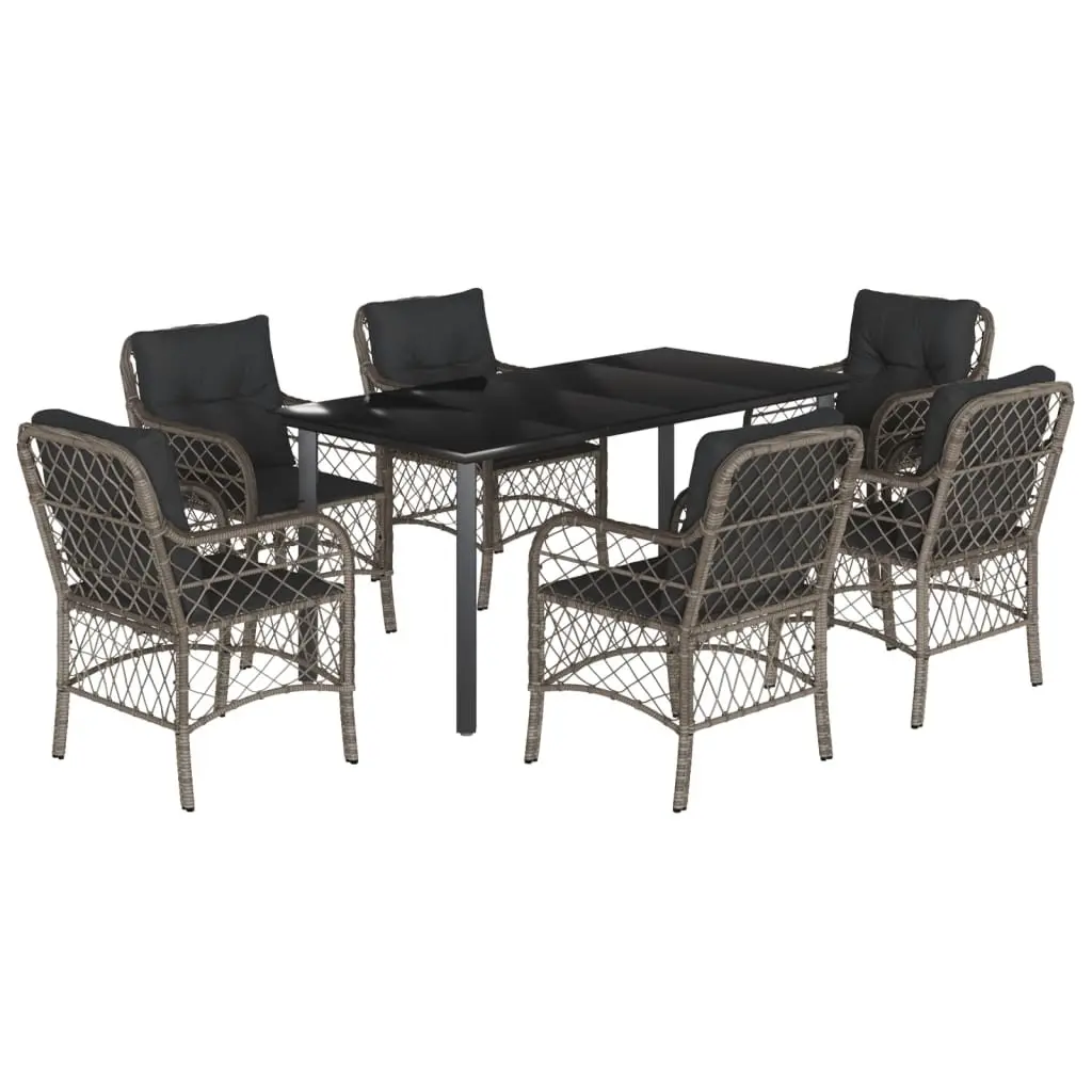 7 Piece Garden Dining Set Grey Poly Rattan with Cushions Outdoor Furniture