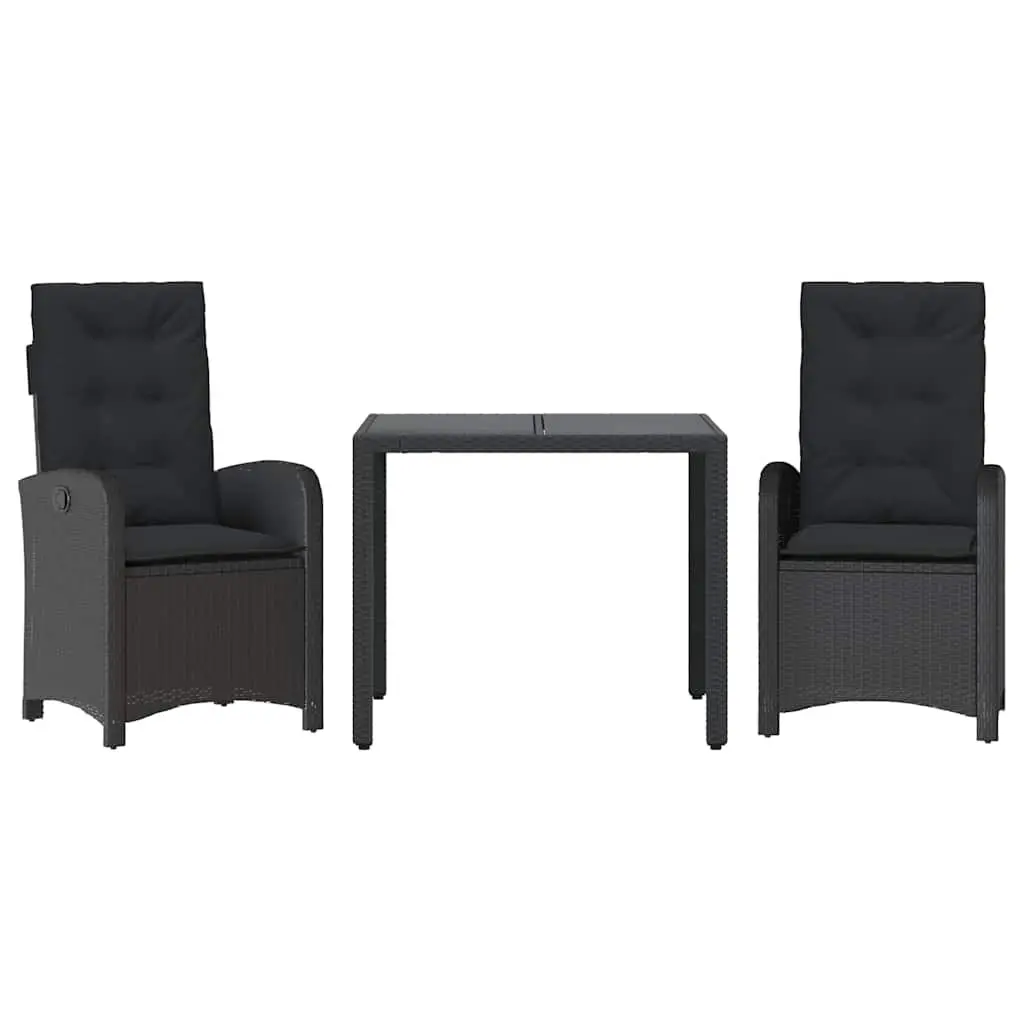 3 Piece Garden Dining Set Cushions Black Poly Rattan Outdoor Furniture