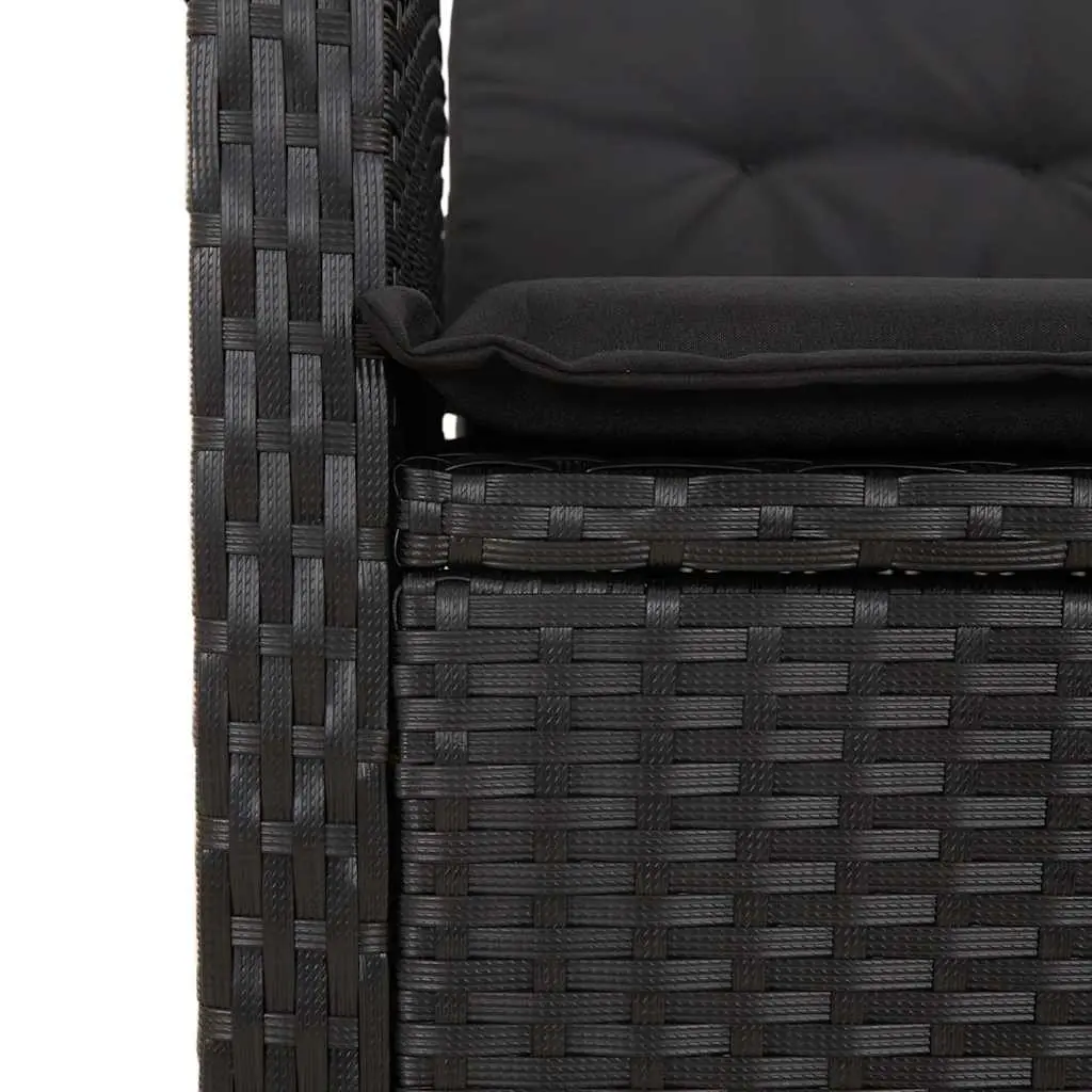 Outdoor Dining Set 7 Piece Black Rattan Chairs with Cushions and Glass Table