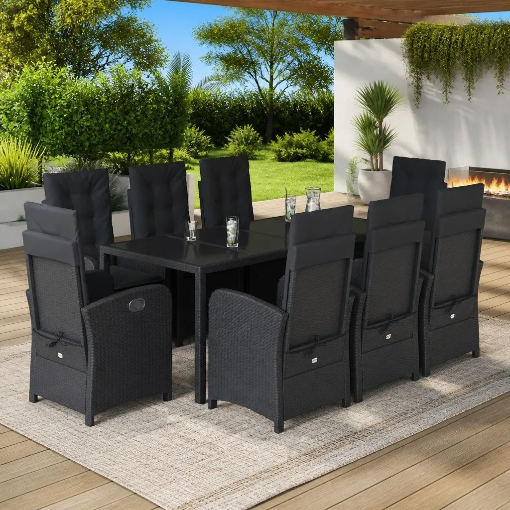 9 Piece Garden Dining Set Outdoor Patio Furniture Poly Rattan with Cushions
