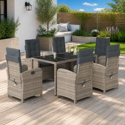7 Piece Outdoor Dining Set Grey Poly Rattan Garden Furniture Patio Table Chairs