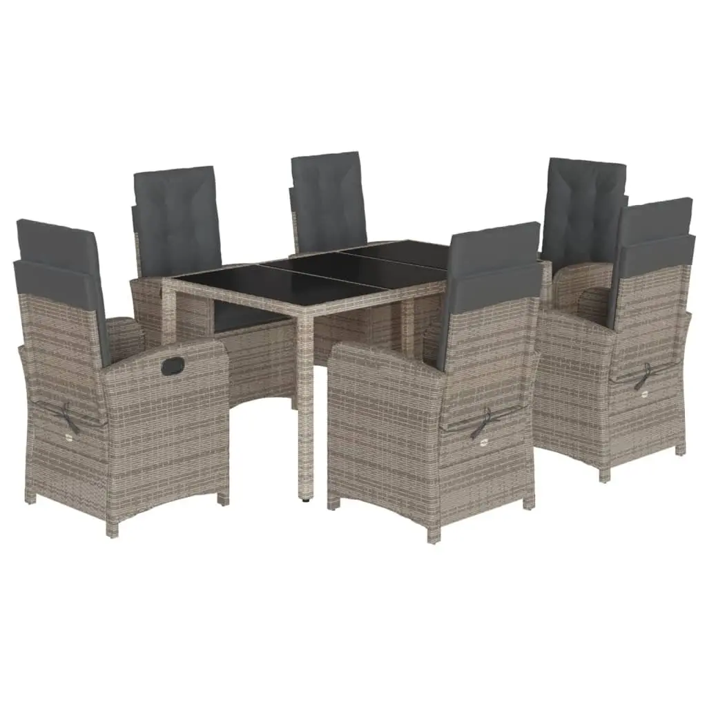 7 Piece Outdoor Dining Set Grey Poly Rattan Garden Furniture Patio Table Chairs