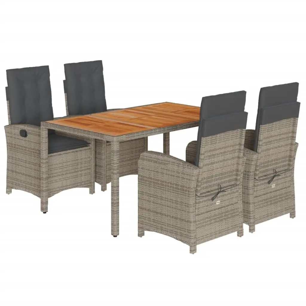 Garden Dining Set Grey Poly Rattan 5 Piece Outdoor Furniture with Cushions Table