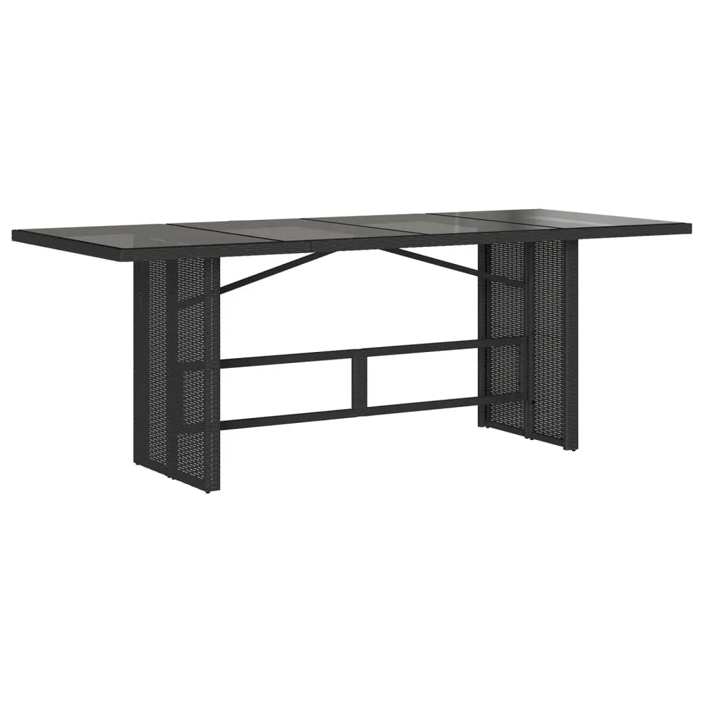 7 Piece Garden Dining Set Black Weather-Resistant Poly Rattan with Cushions and Tempered Glass Tabletop