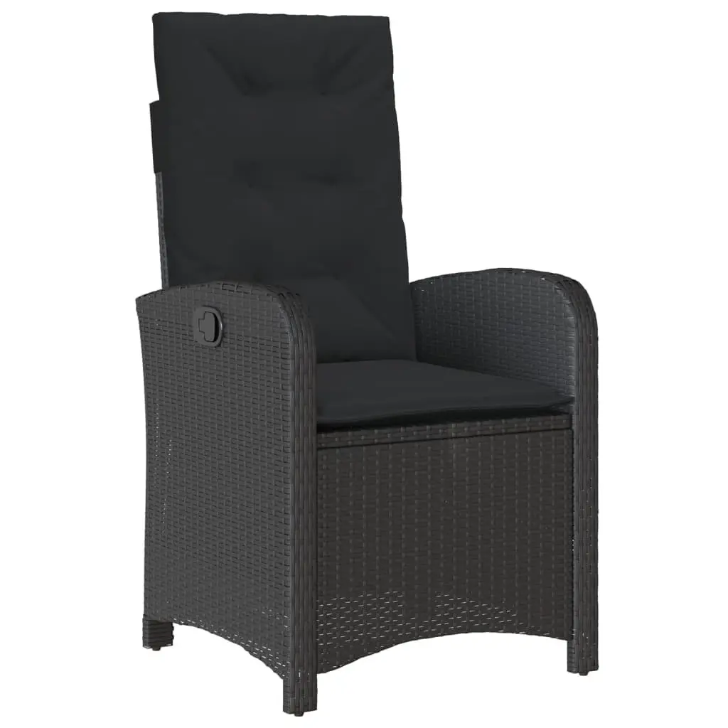 Outdoor Dining Set 7 Piece Black Acacia Wood Table with Folding Rattan Chairs
