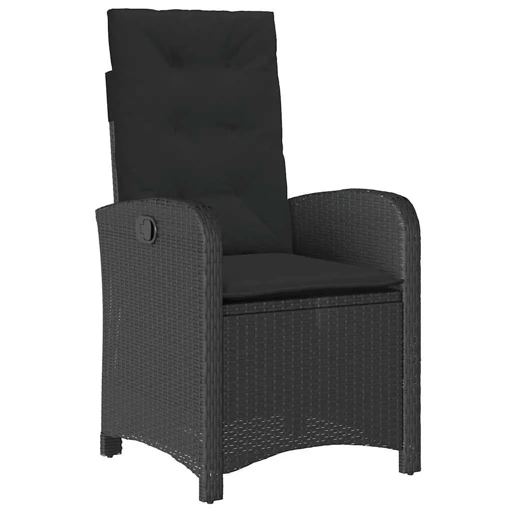 9 Piece Black Poly Rattan Garden Dining Set with Cushions and Folding Chairs for Outdoor Use