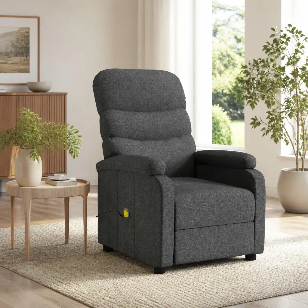 Massage Chair Dark Grey Fabric Reclining Electric Vibration 6 Points Relaxation
