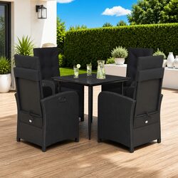 Garden Dining Set 5 Piece Outdoor Furniture Black Poly Rattan with Cushions