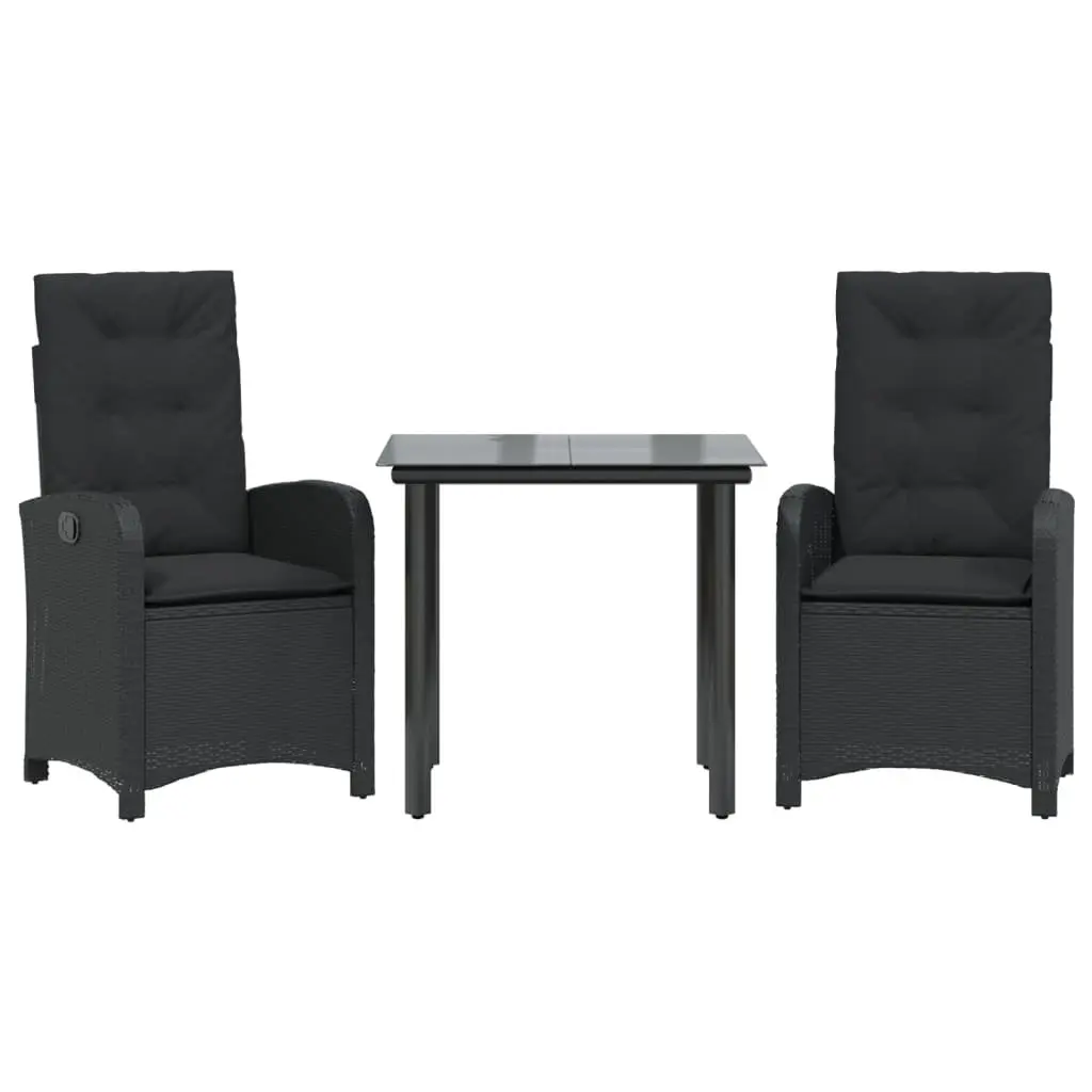 Garden Dining Set 3 Piece Outdoor Furniture Poly Rattan Black Patio Table Chair