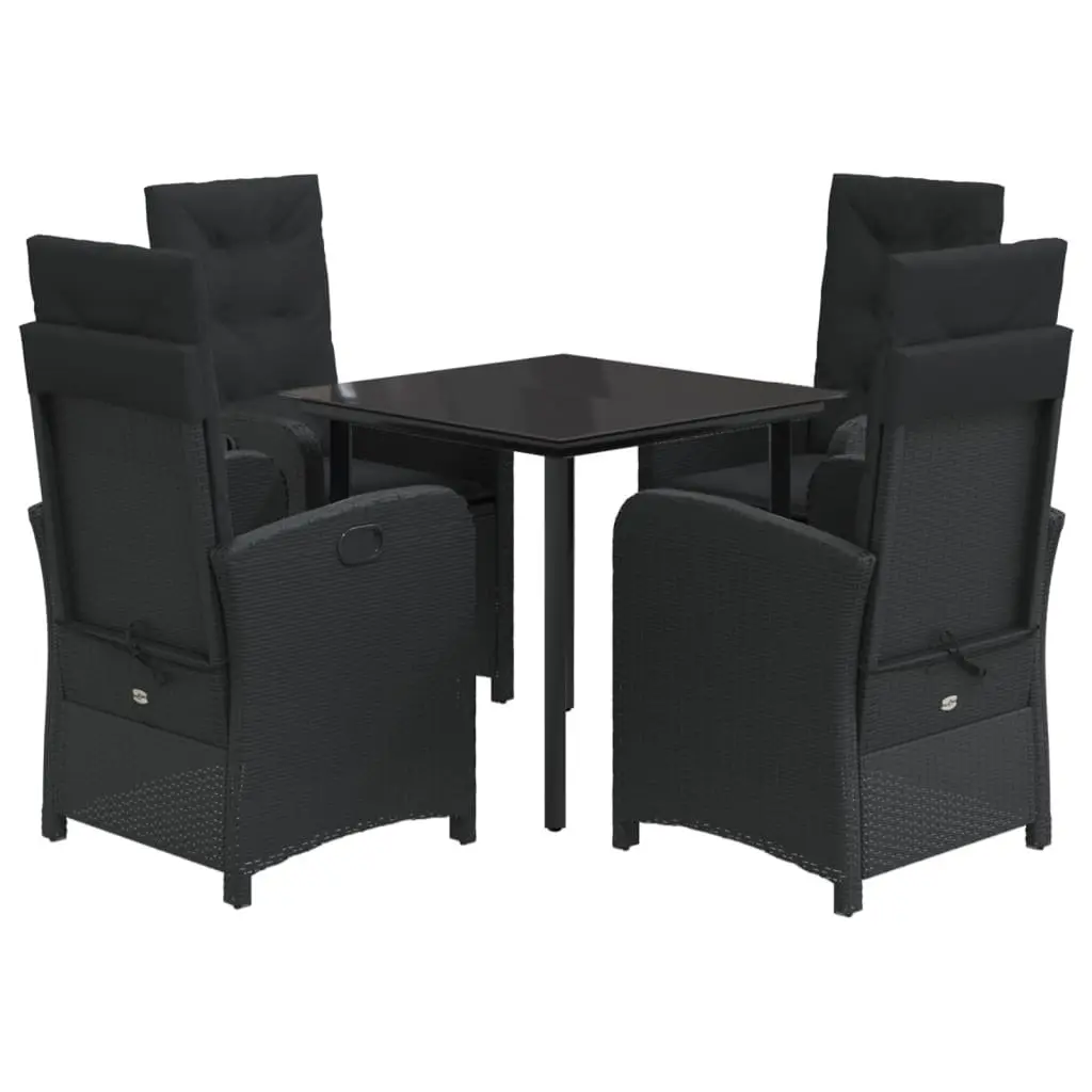 Garden Dining Set 5 Piece Black Poly Rattan Chair Table Outdoor Furniture