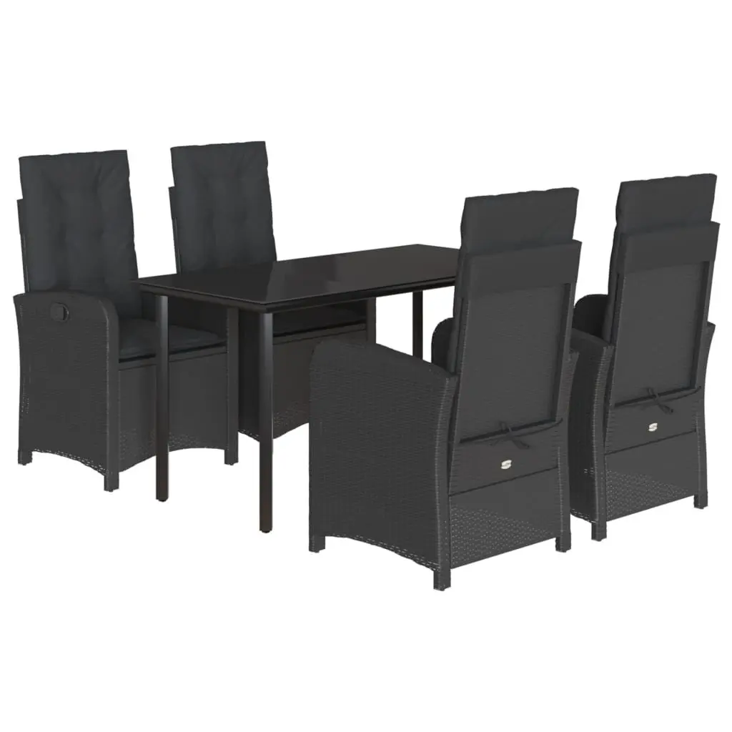 Garden Dining Set Adjustable Black Poly Rattan 5 Piece