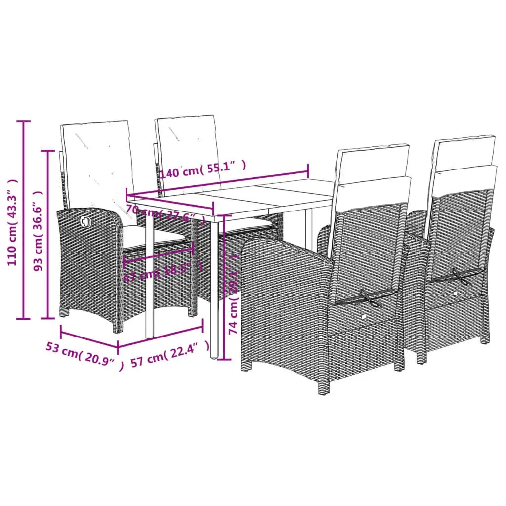 Garden Dining Set Adjustable Black Poly Rattan 5 Piece