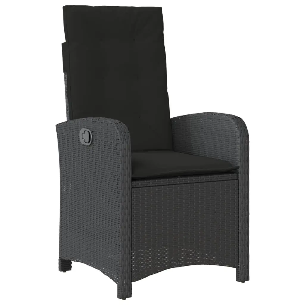 5 Piece Outdoor Dining Set Black Poly Rattan Garden Furniture Tempered Glass Table Adjustable Backrest Chairs