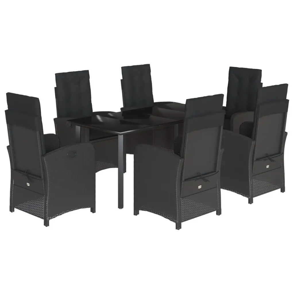7 Piece Outdoor Dining Set Cushioned Black Garden Furniture Patio Table