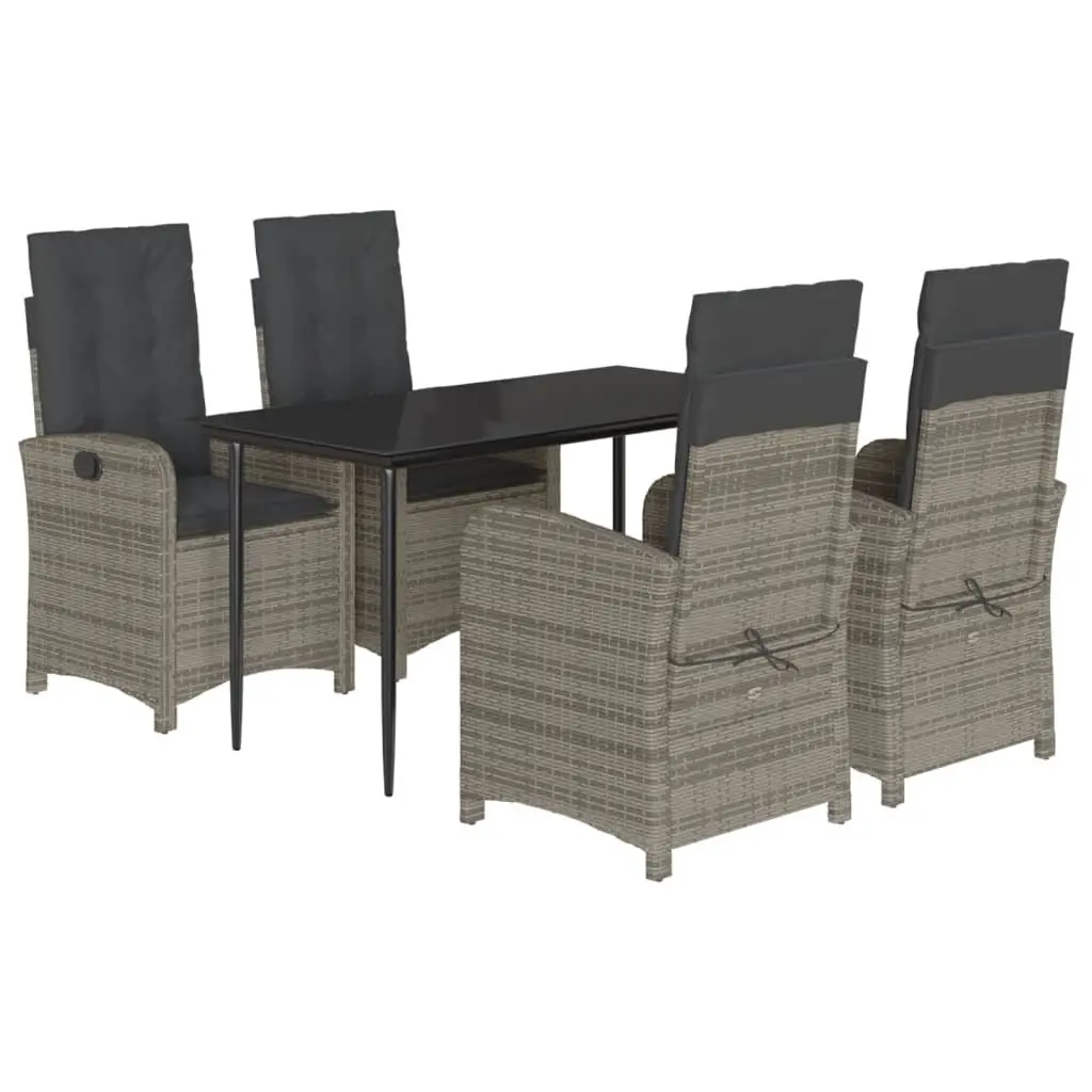 5 Piece Garden Dining Set Grey Poly Rattan Outdoor Furniture with Cushions