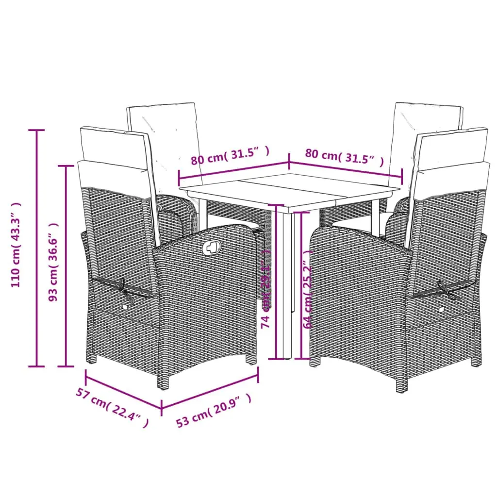 Garden Dining Set 5 Piece Poly Rattan Outdoor Furniture Grey with Cushions