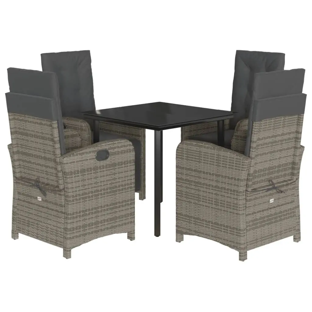 5 Piece Garden Dining Set Grey Poly Rattan Outdoor Furniture Patio Table Chairs