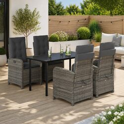 Garden Dining Set 5 Piece Outdoor Furniture Grey Poly Rattan with Cushions