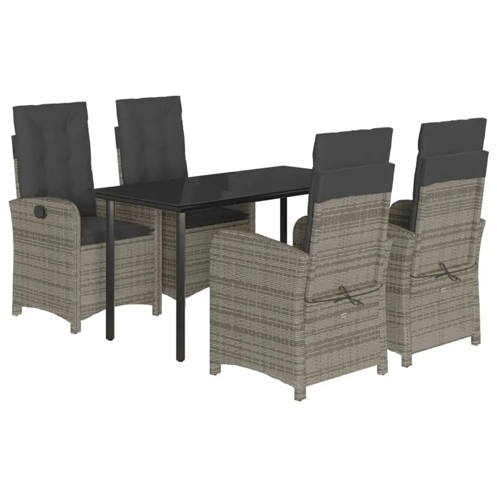 Garden Dining Set Grey Poly Rattan 5 Piece Outdoor Furniture with Cushions