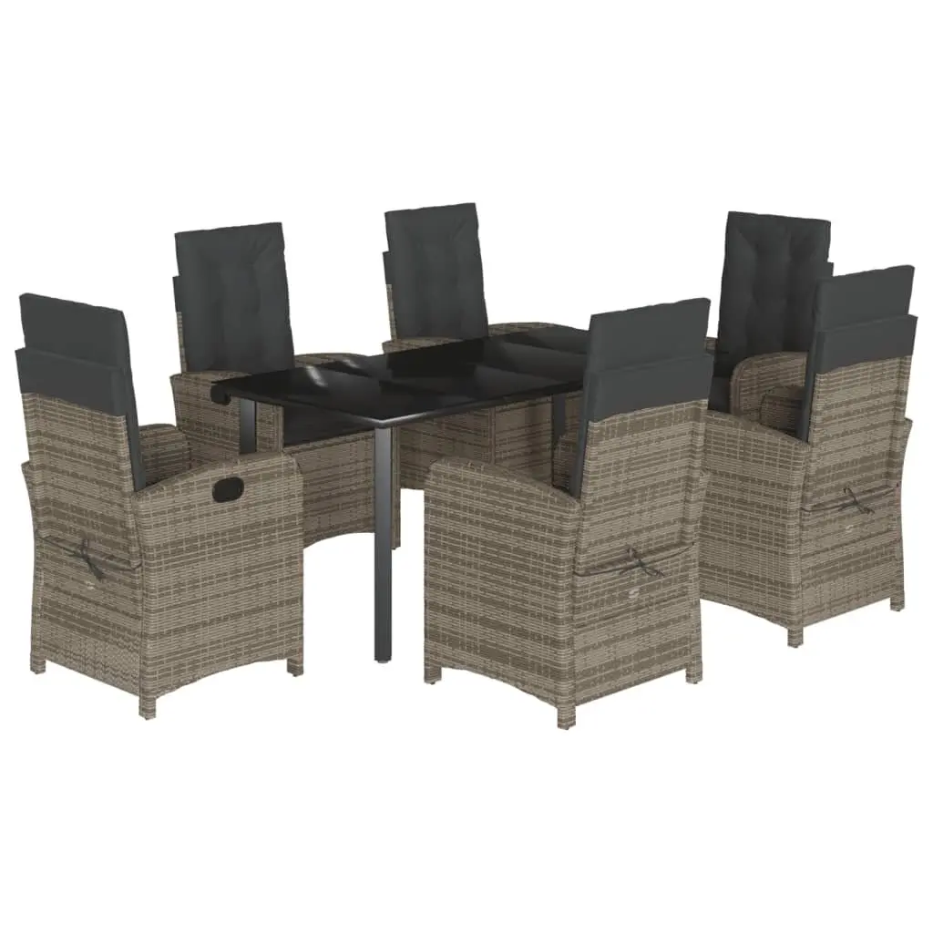 Outdoor Garden Dining Set Grey PE Rattan 7 Piece with Cushions