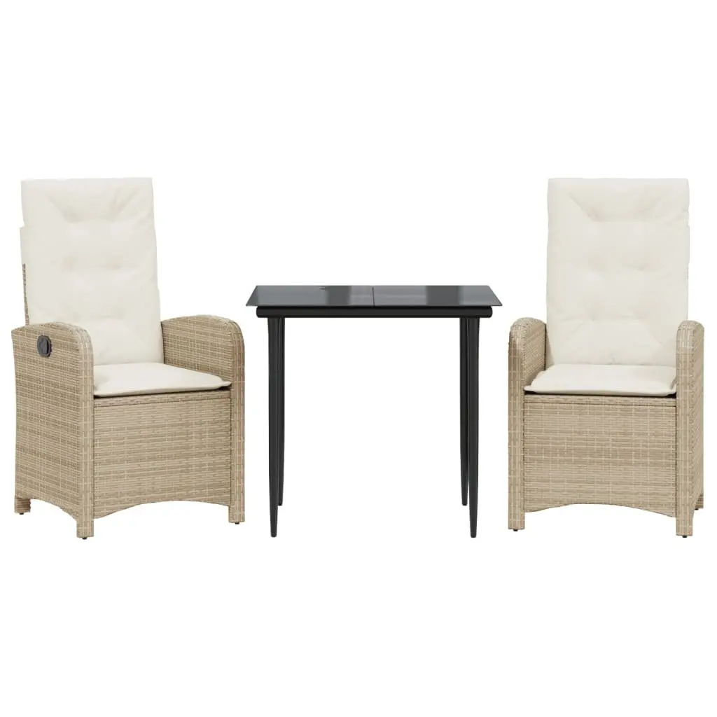 Garden Dining Set 3 Piece Beige Poly Rattan with Cushions
