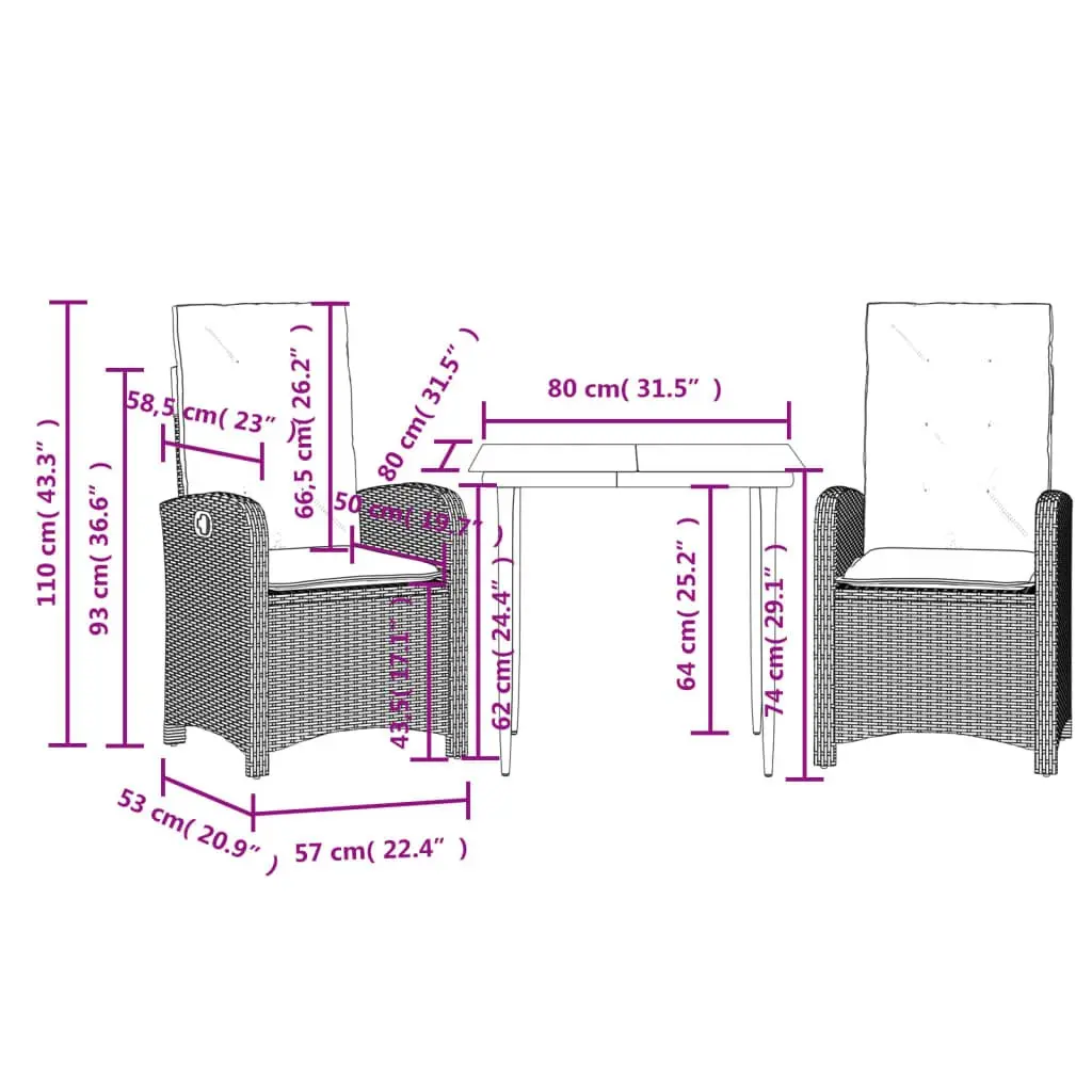Garden Dining Set 3 Piece Beige Poly Rattan with Cushions