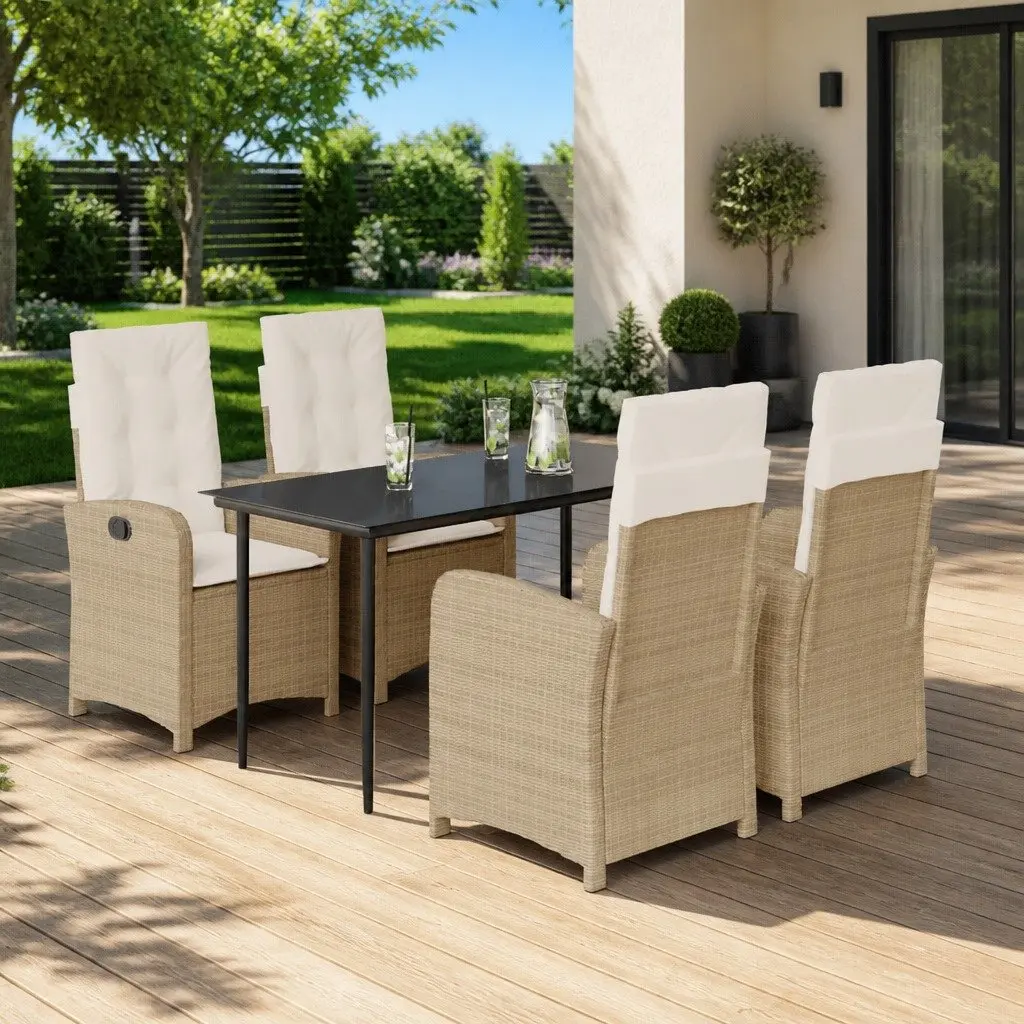 Garden Dining Set 5 Piece Outdoor Furniture Durable PE Rattan Beige