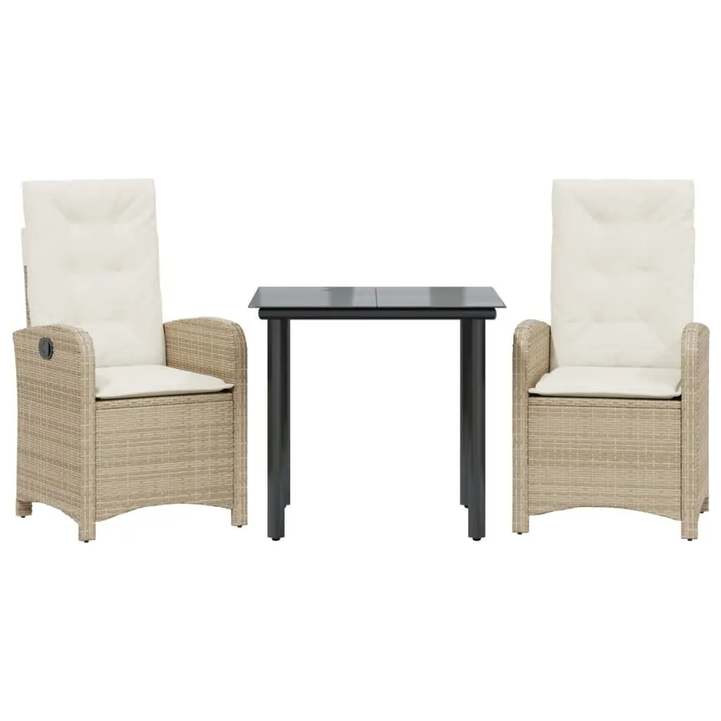 Garden Dining Set Adjustable Backrest 3 Piece Poly Rattan Patio Furniture