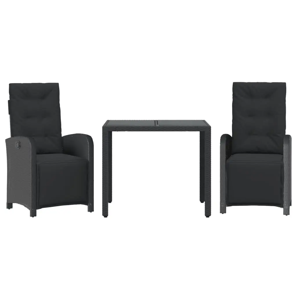3 Piece Bistro Set Adjustable Black Poly Rattan Garden Furniture
