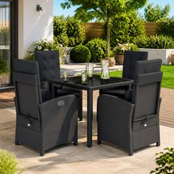 5 Piece Outdoor Dining Set with Cushions Black Garden Furniture Rattan Patio