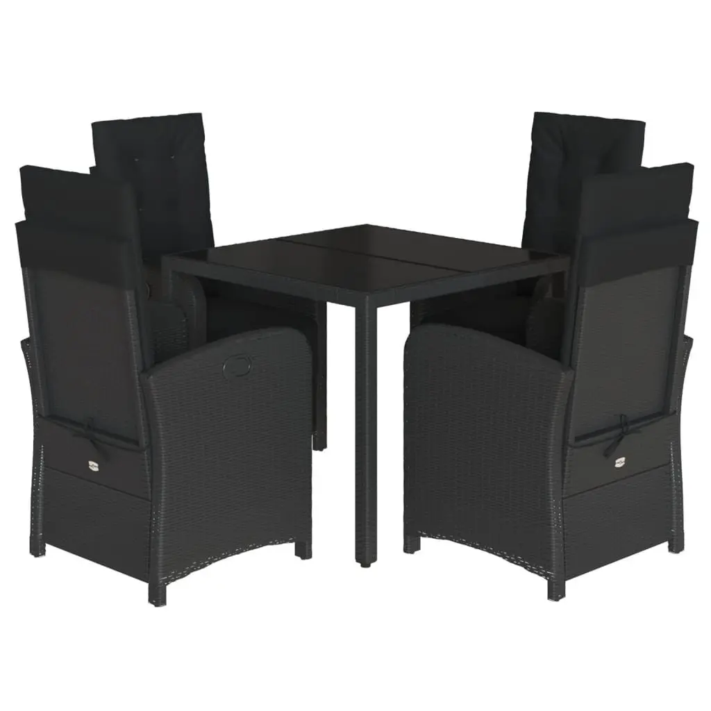 5 Piece Outdoor Dining Set Cushions Black Rattan Patio Furniture