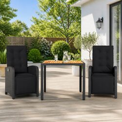 3 Piece Bistro Set with Cushions Garden Outdoor Furniture Black Poly Rattan