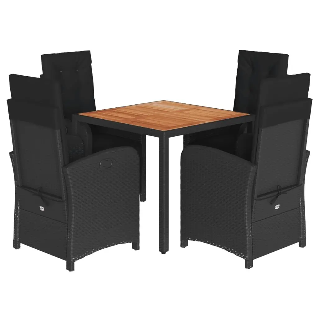 Garden Dining Set 5 Piece Outdoor Furniture Black Poly Rattan Table Chairs with Cushions
