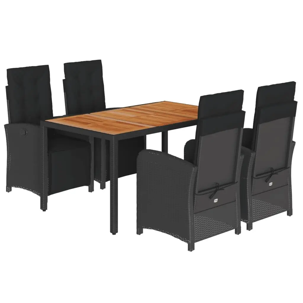Garden Dining Set 5 Piece Outdoor Furniture Black Rattan Acacia Wood Table