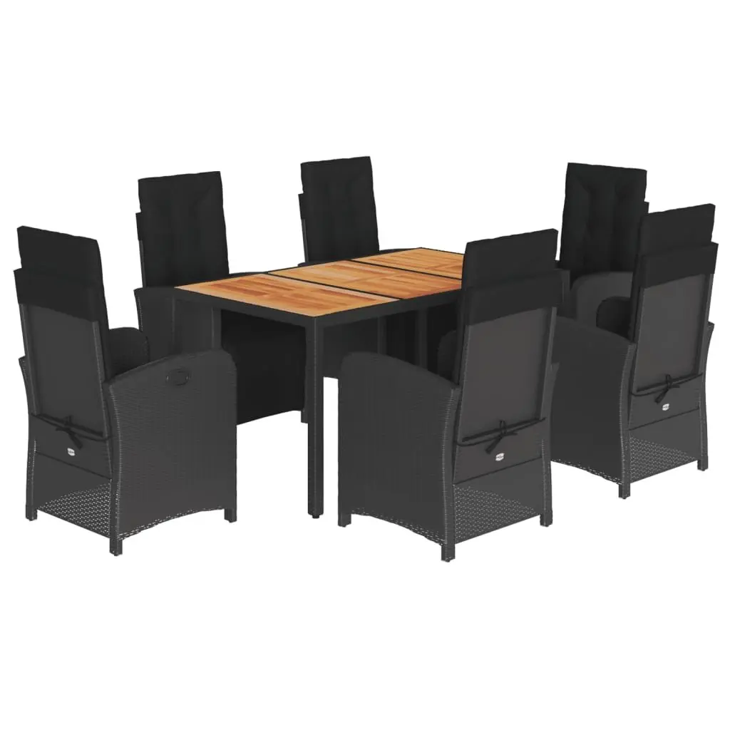 Garden Dining Set 7 Piece Outdoor Furniture Black Poly Rattan with Cushions