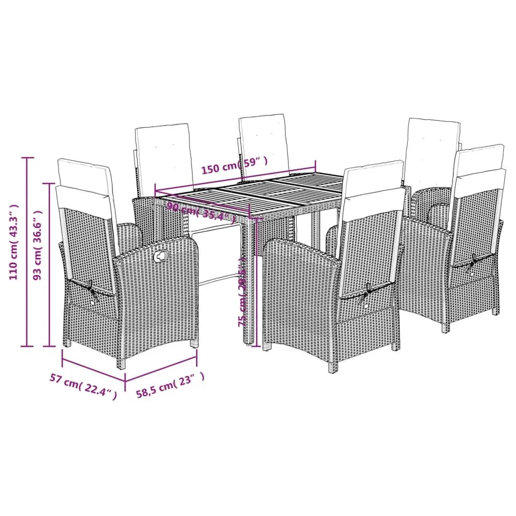 Garden Dining Set 7 Piece Outdoor Furniture Black Poly Rattan with Cushions