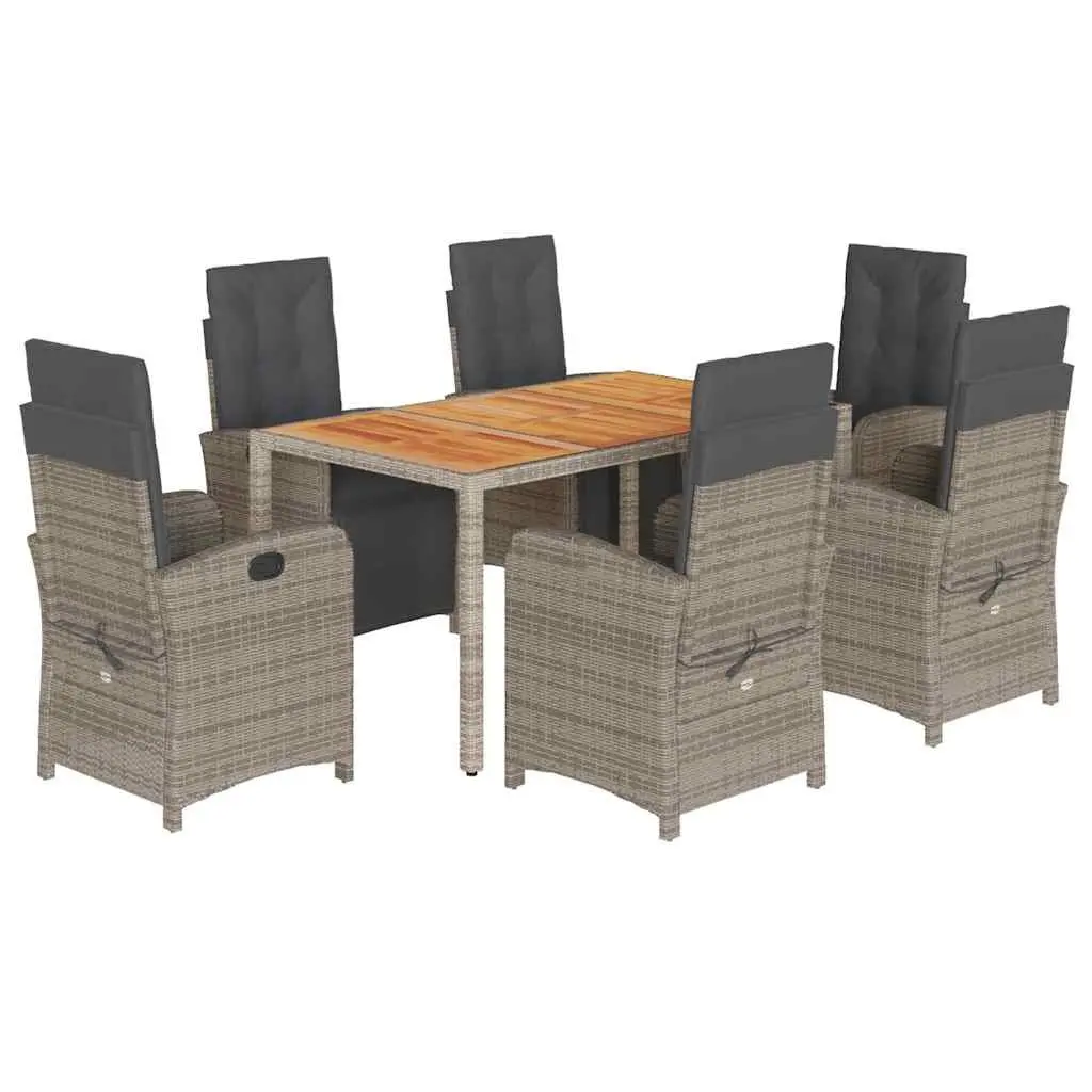 7 Piece Garden Dining Set Grey Poly Rattan Outdoor Furniture with Cushions