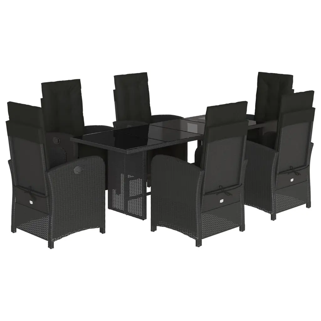 Garden Dining Set 7 Piece Outdoor Furniture Black Poly Rattan with Cushions